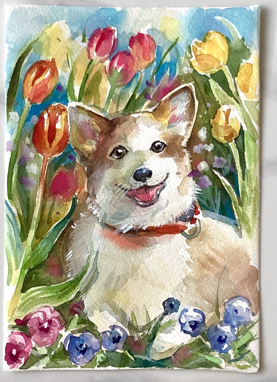 水彩画 原画 笑顔コーギー — Artmeter™ 水彩画 原画 笑顔コーギー — Artmeter™