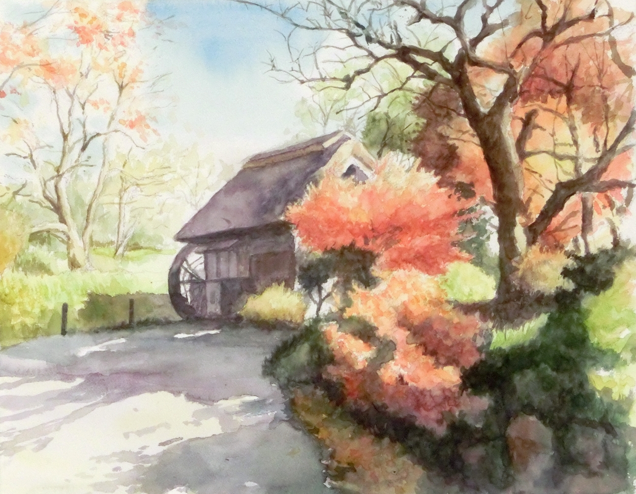 絵画「里山のくらし」　水彩画 田舎の里山 — Artmeter™
