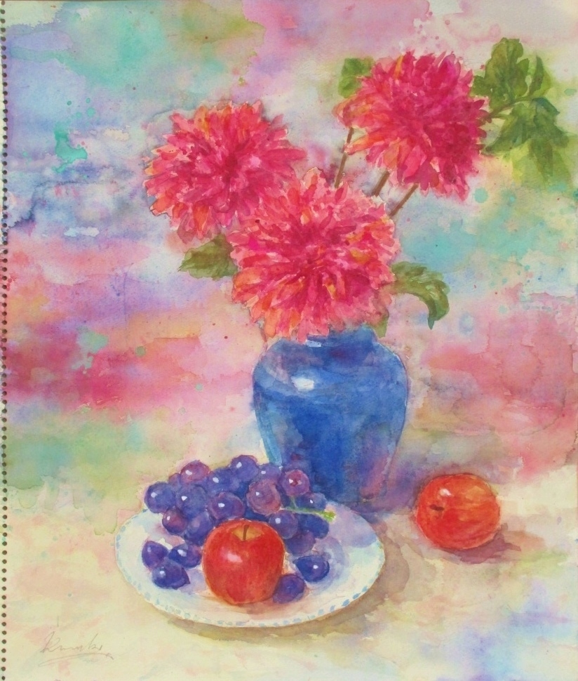 ダリアの花とフルーツのある静物 — Artmeter™