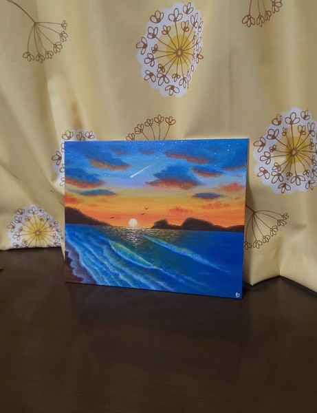 題名夕焼けの海、作者 Kim 、版画Ｎｏ．8/100です。 夕焼けの海 — Artmeter™