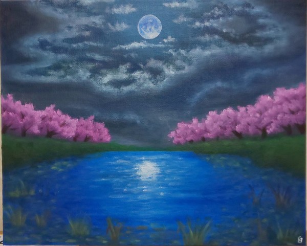 夜桜の池 — Artmeter™