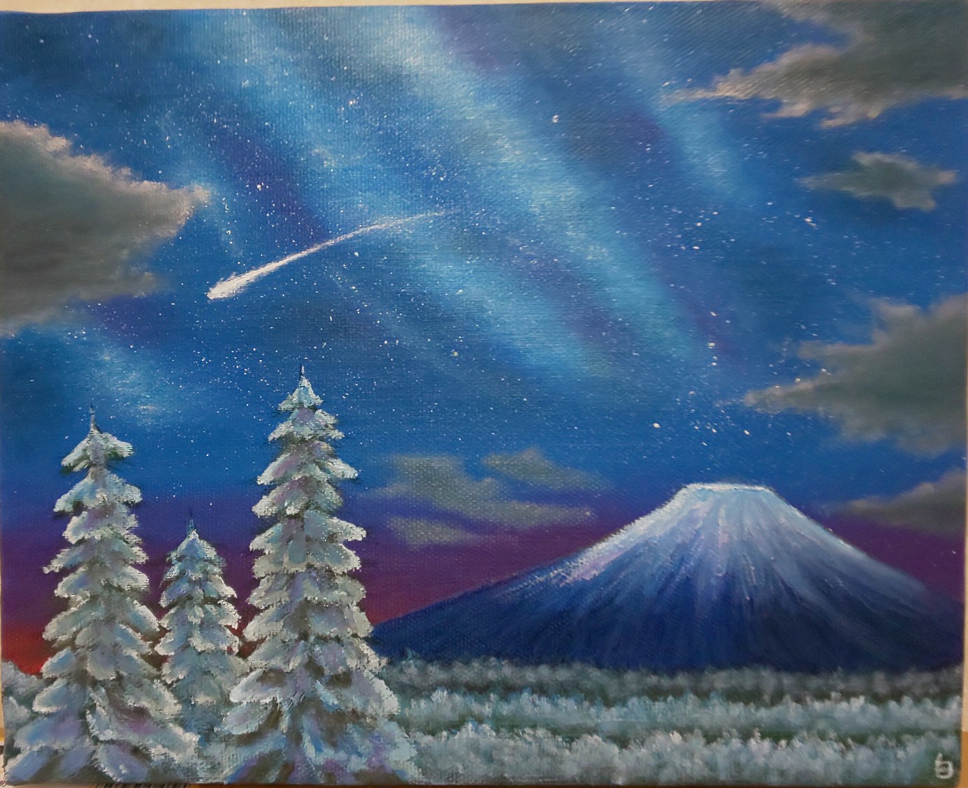 絵画 油絵 富士山 M.Hayashi 絵画 油絵 富士山と桜 F50号 （小川久雄） 【海・山】【肉筆】【油絵