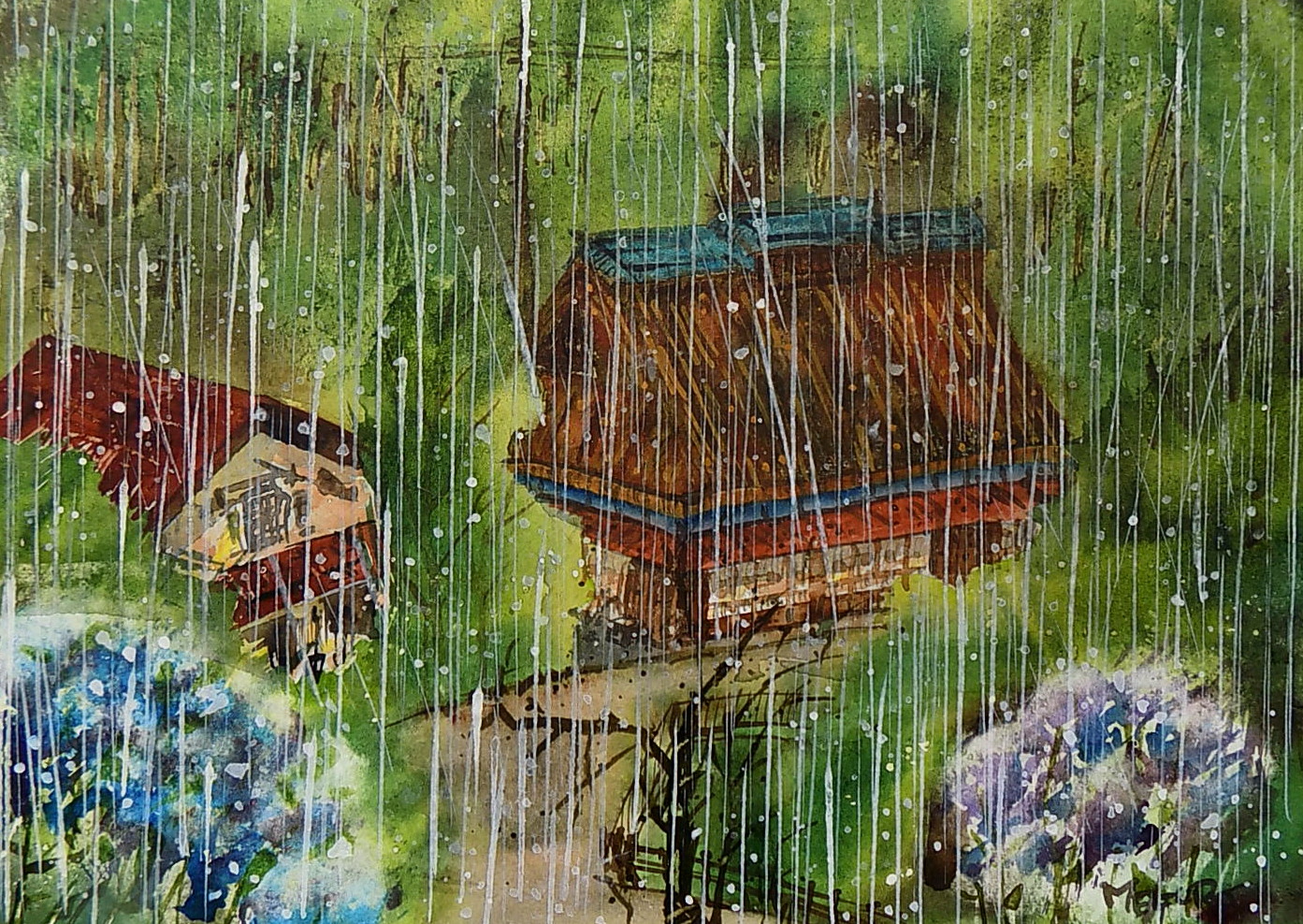 紫陽花咲く雨風景 — Artmeter™