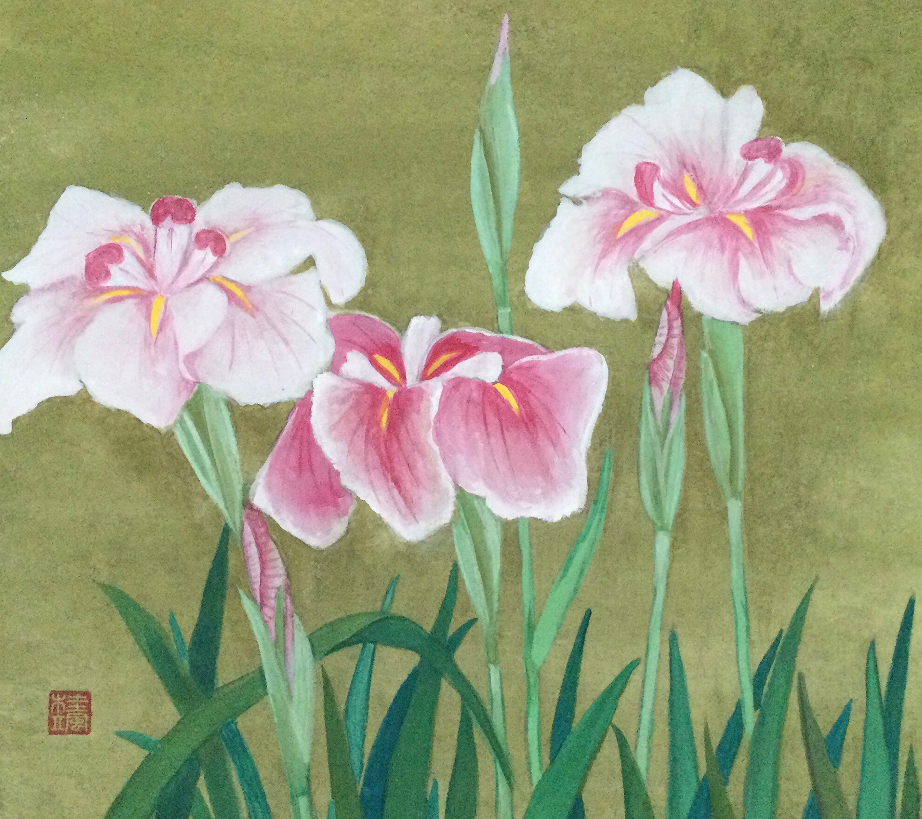 花菖蒲の画　美品　橋作　大特価セール　凄く惹かれます　いい絵です 増本憲樹 菖蒲爽映 花 絵画 菖蒲 油絵 和風 インテリア プレゼント