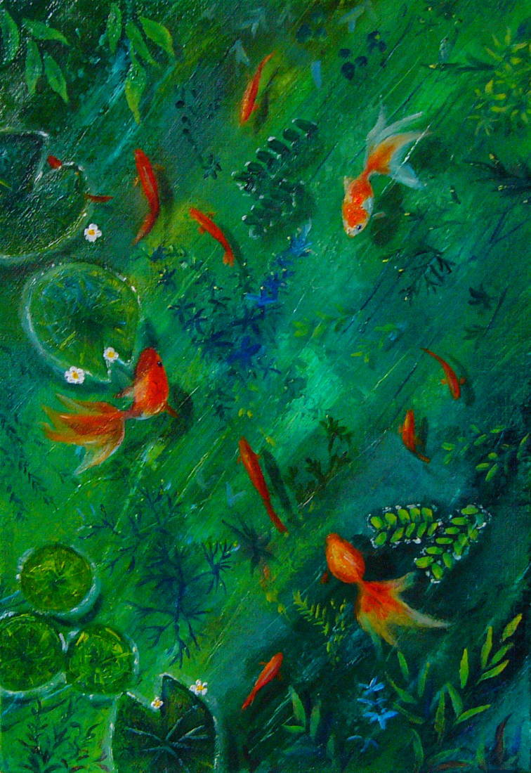 デジタルアート ボートと水草 水草の狭間で — Artmeter™