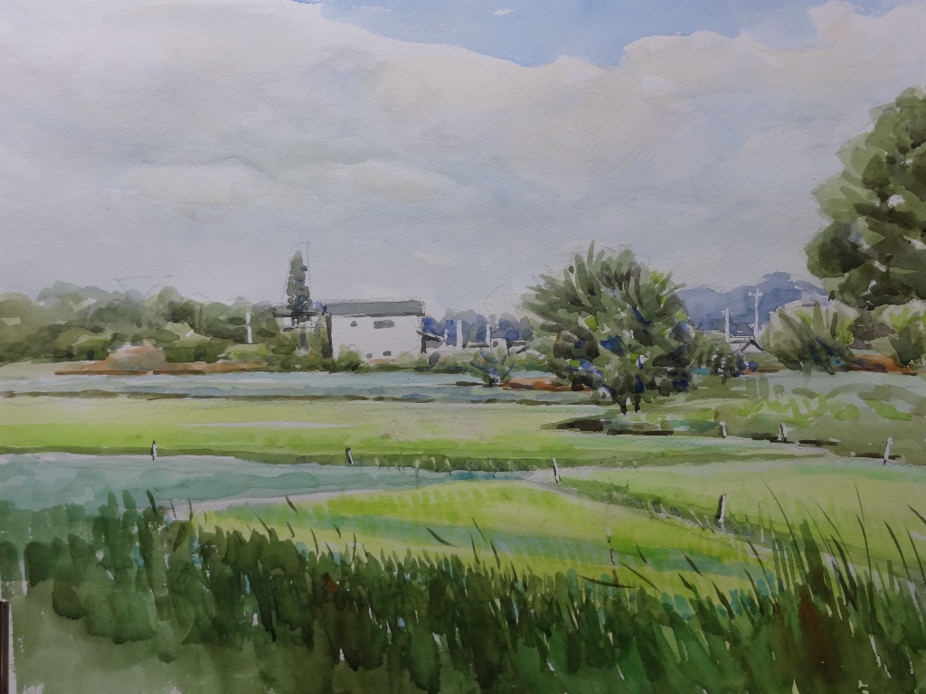 田舎の風景 デジタルアート 真夏の入道雲と田舎道 水彩画風 風景画 デジタルアート - メルカリ