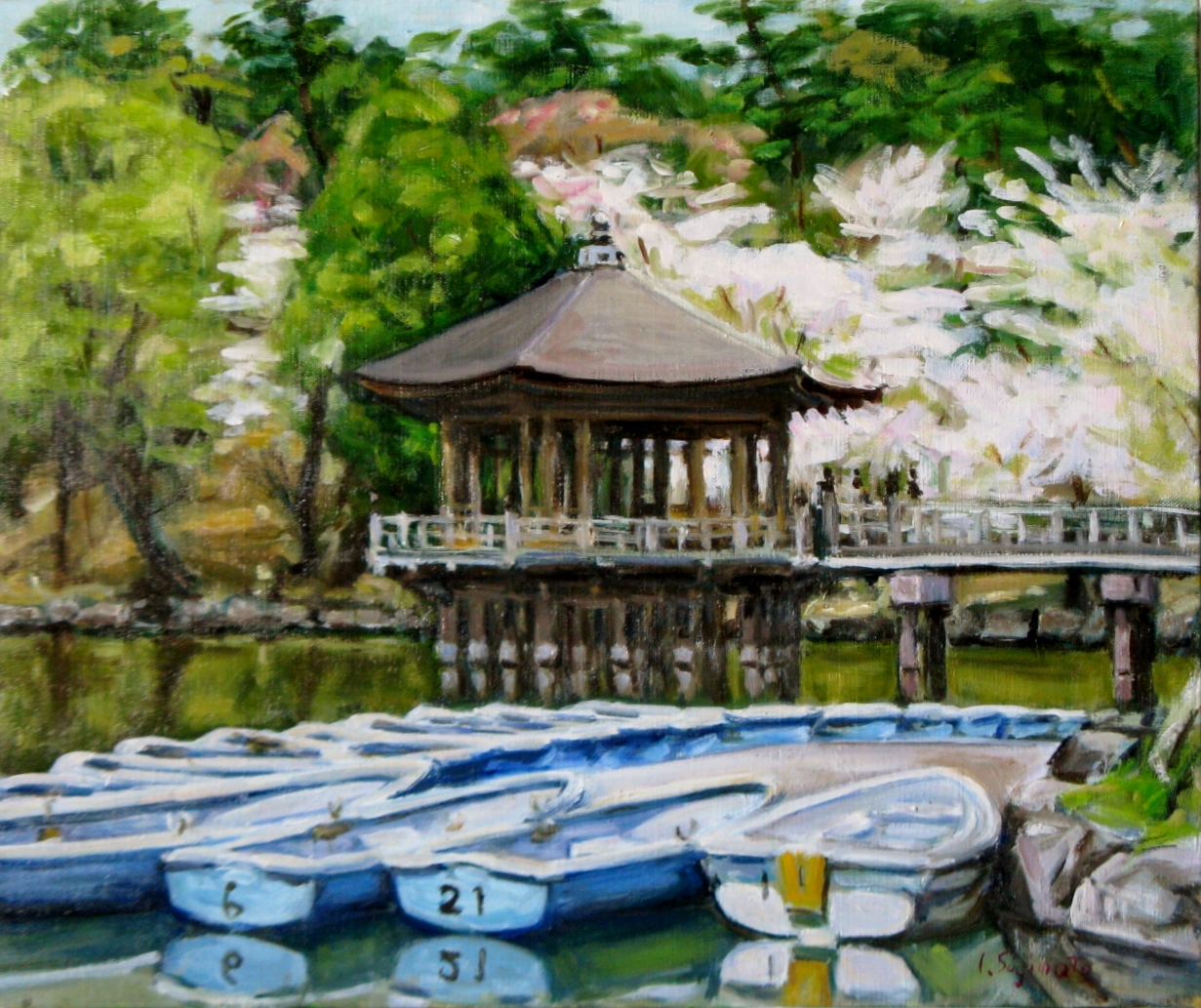 油絵奈良浮御堂の桜 奈良浮御堂 — Artmeter™