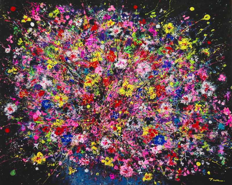 Flowers」(NO.2608) 6号F ケント紙にアクリル絵の具 額付き — Artmeter™