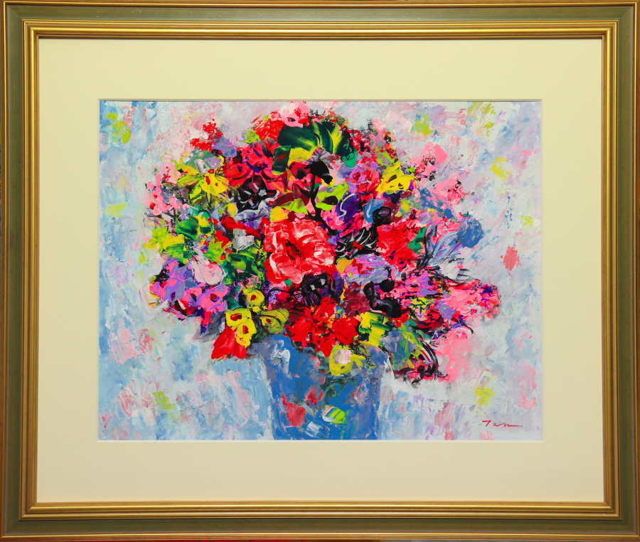 Flowers」(NO.2608) 6号F ケント紙にアクリル絵の具 額付き — Artmeter™