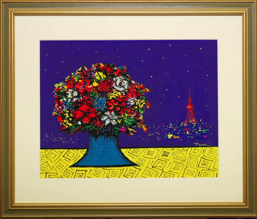 値下げ　原画　花　額付き　静物画　絵画　アクリル画　現代アート　一点物 柿田治 薔薇の花束 花 絵画 薔薇 静物画 油絵 一点物 インテリア