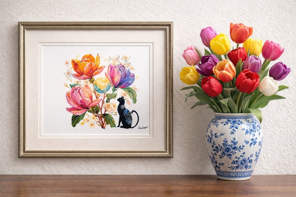星を宿す猫と、光の花 — Artmeter™