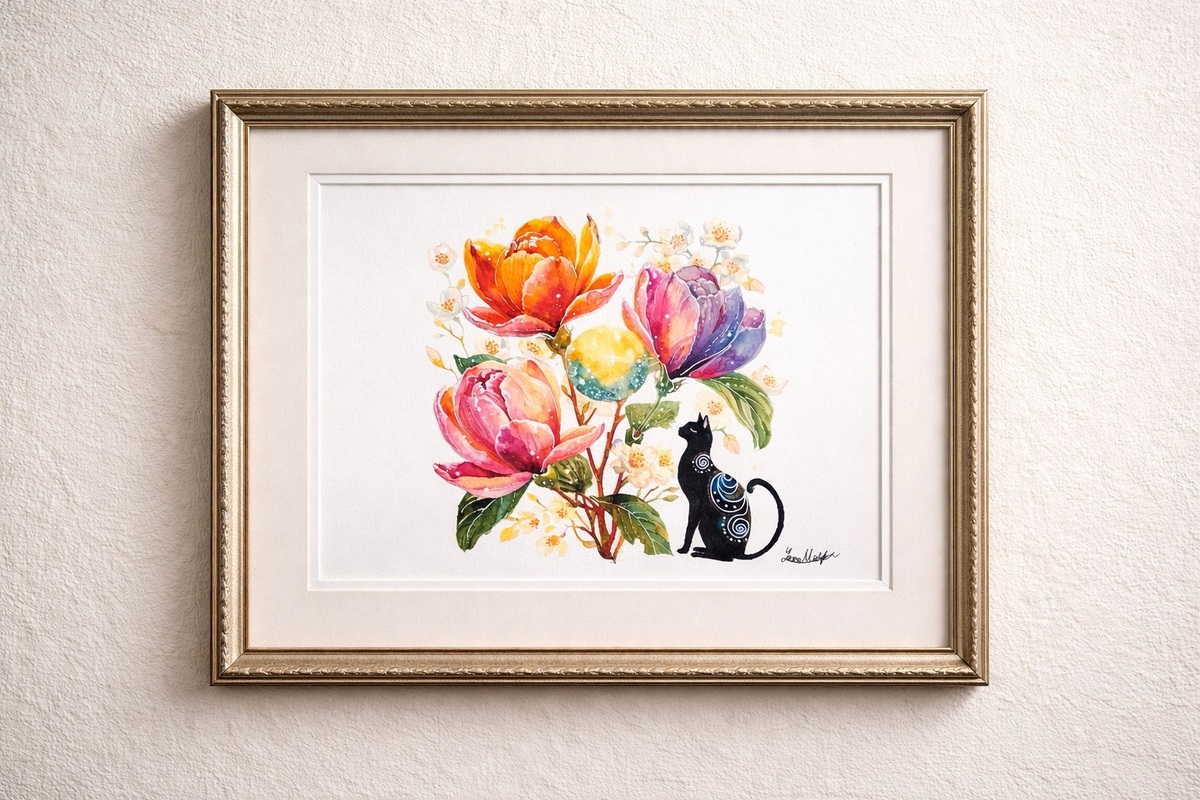 星を宿す猫と、光の花 — Artmeter™