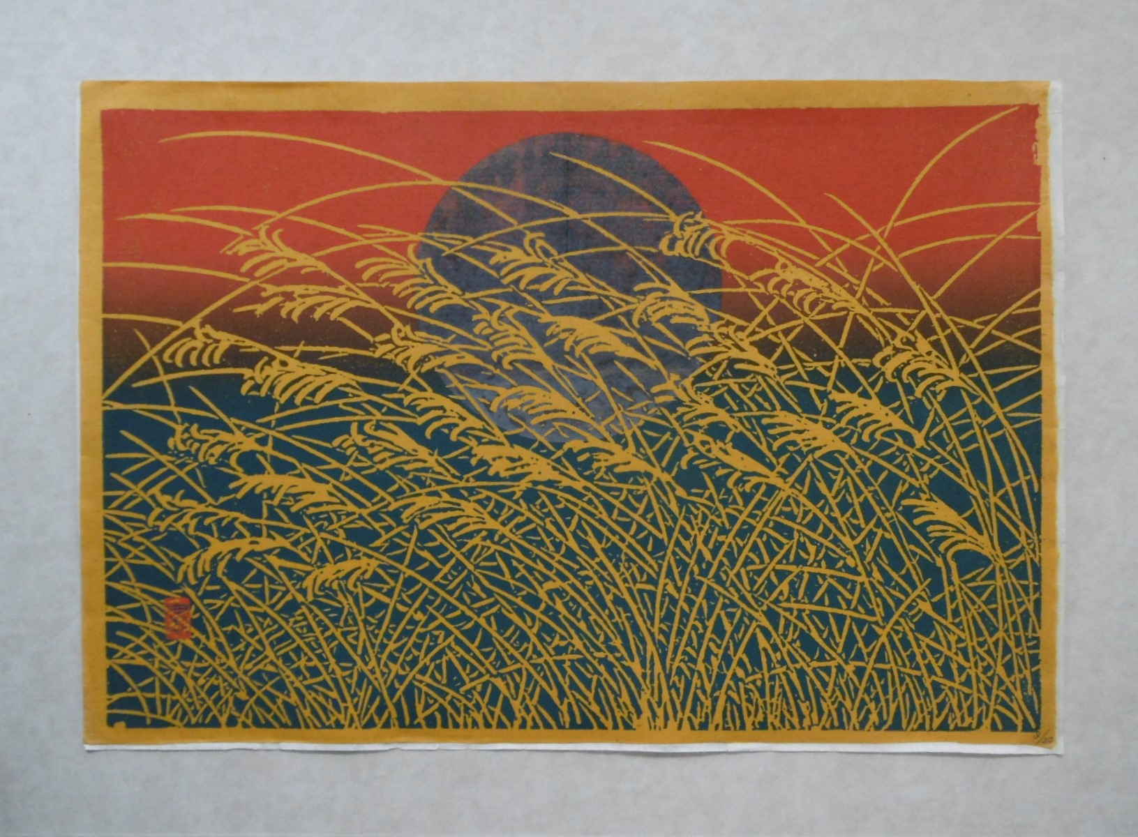 漆絵版画 「魚文」ぎょもん 淡水魚 熱帯魚 エンゼルフィッシュ(純金箔