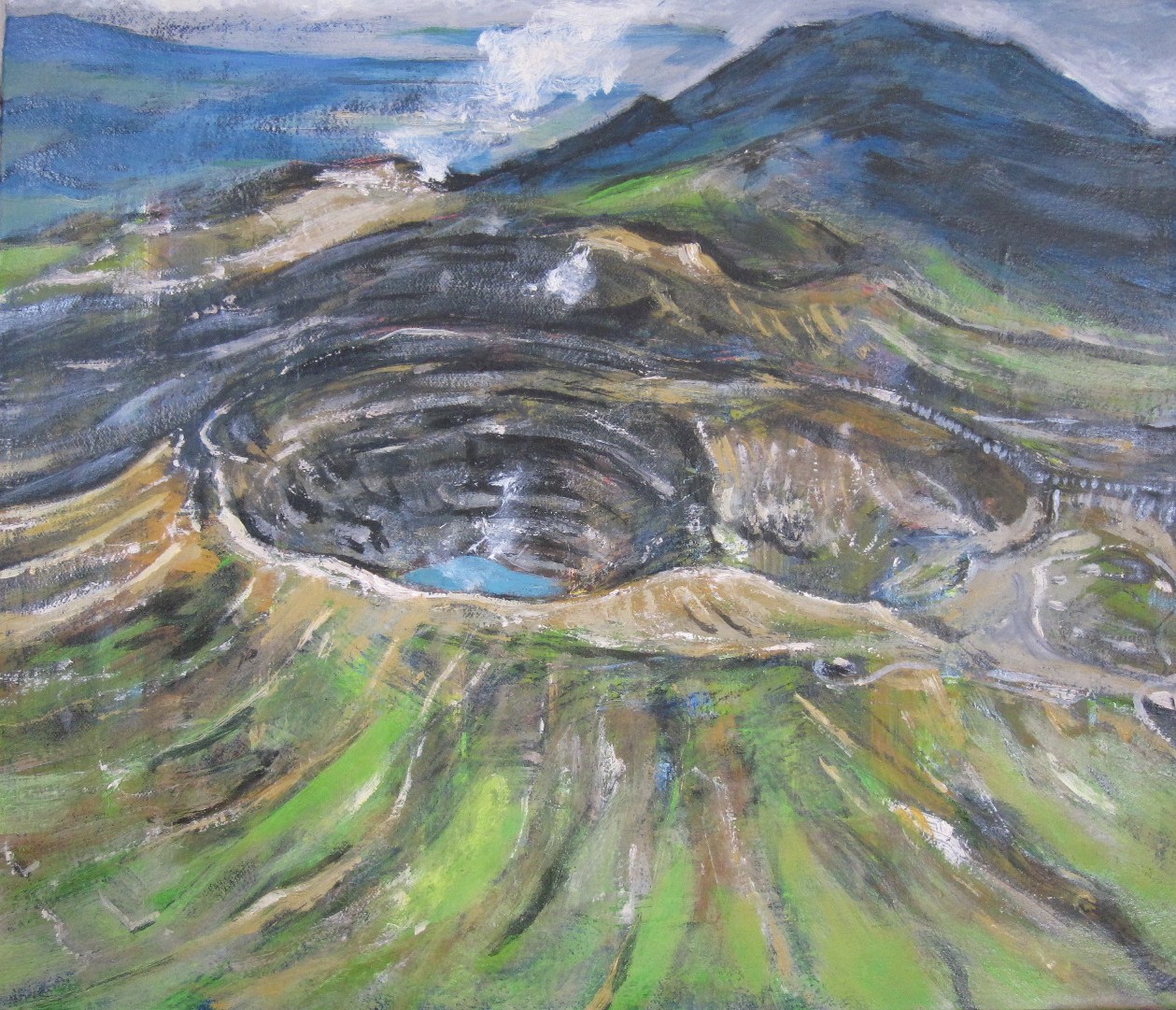阿蘇山　火山の水彩画 Masashi m. 阿蘇山火口 — Artmeter™