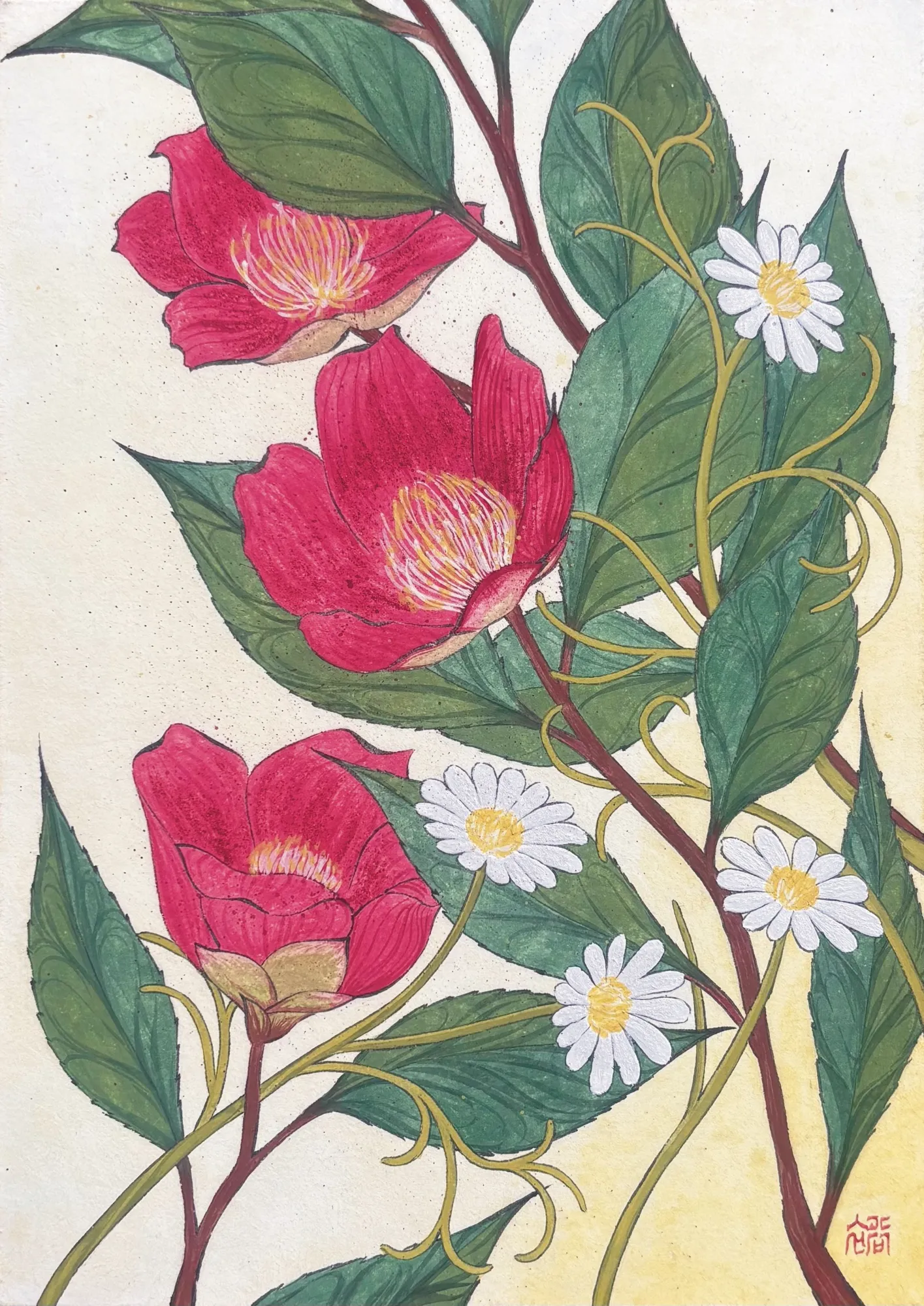油絵 風景画 さざんか(山茶花) P10【12月】 山茶花(さざんか) — Artmeter™