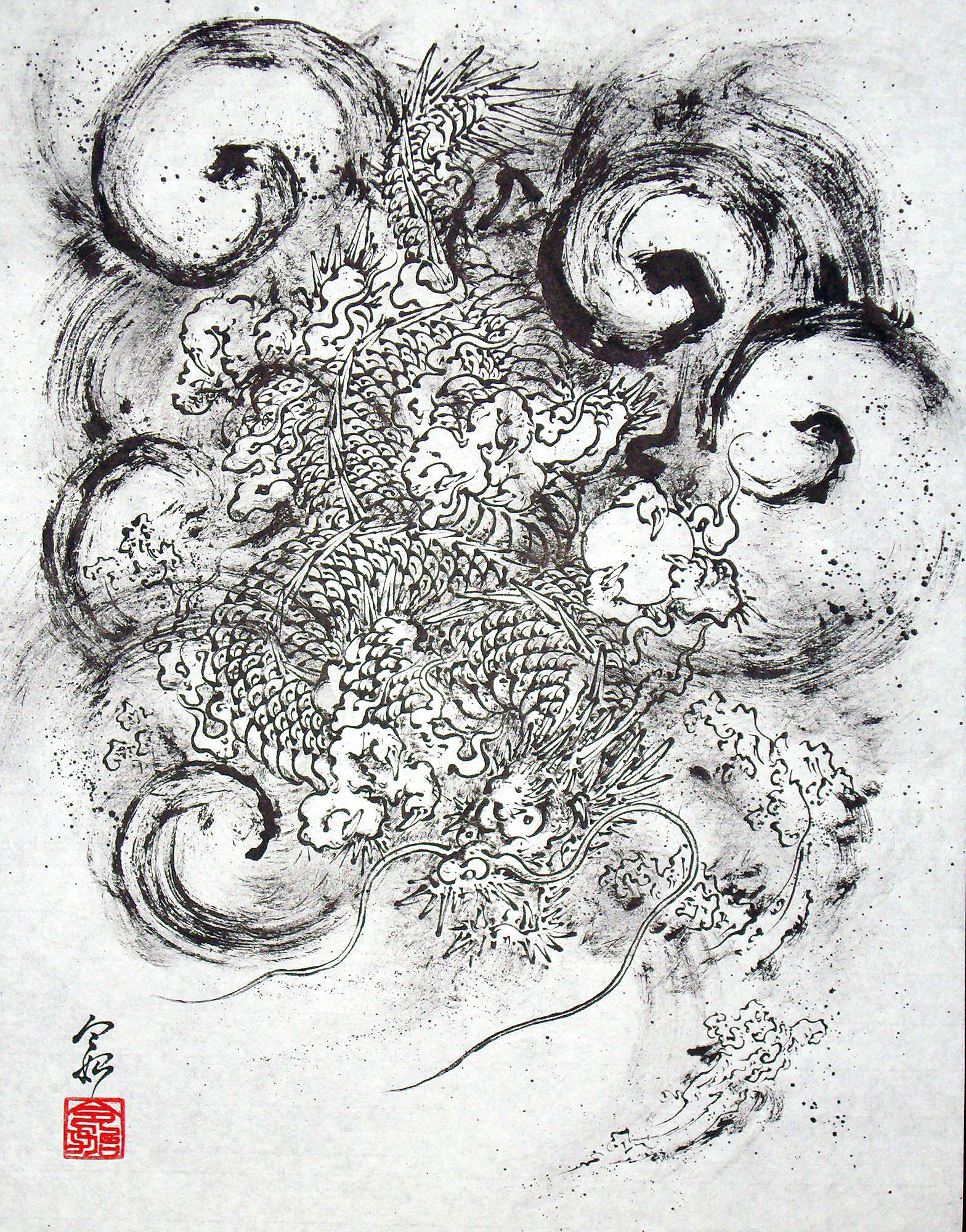 『X9466』模写？〈岡岷山〉雲龍図 宋紫石師事 広島藩 雲龍図【20100326】 — Artmeter™