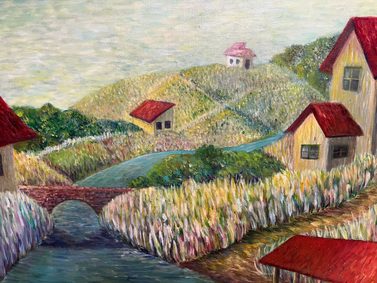 風景画 油彩画 川と田舎の風景 川のある風景 — Artmeter™