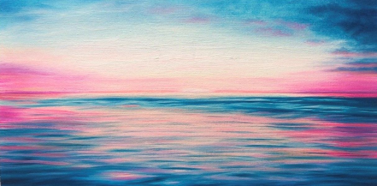 絵画 846 油絵/抽象画風/自然のパターン/青/ピンク/S8号 一点物】『 さくら 』油絵 S4号 抽象画 油彩 絵画 原画 インテリア