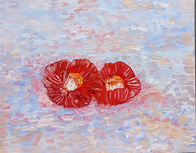 水彩画　落ち椿とハクセキレイ　値段は※900円です 落ち椿 — Artmeter™