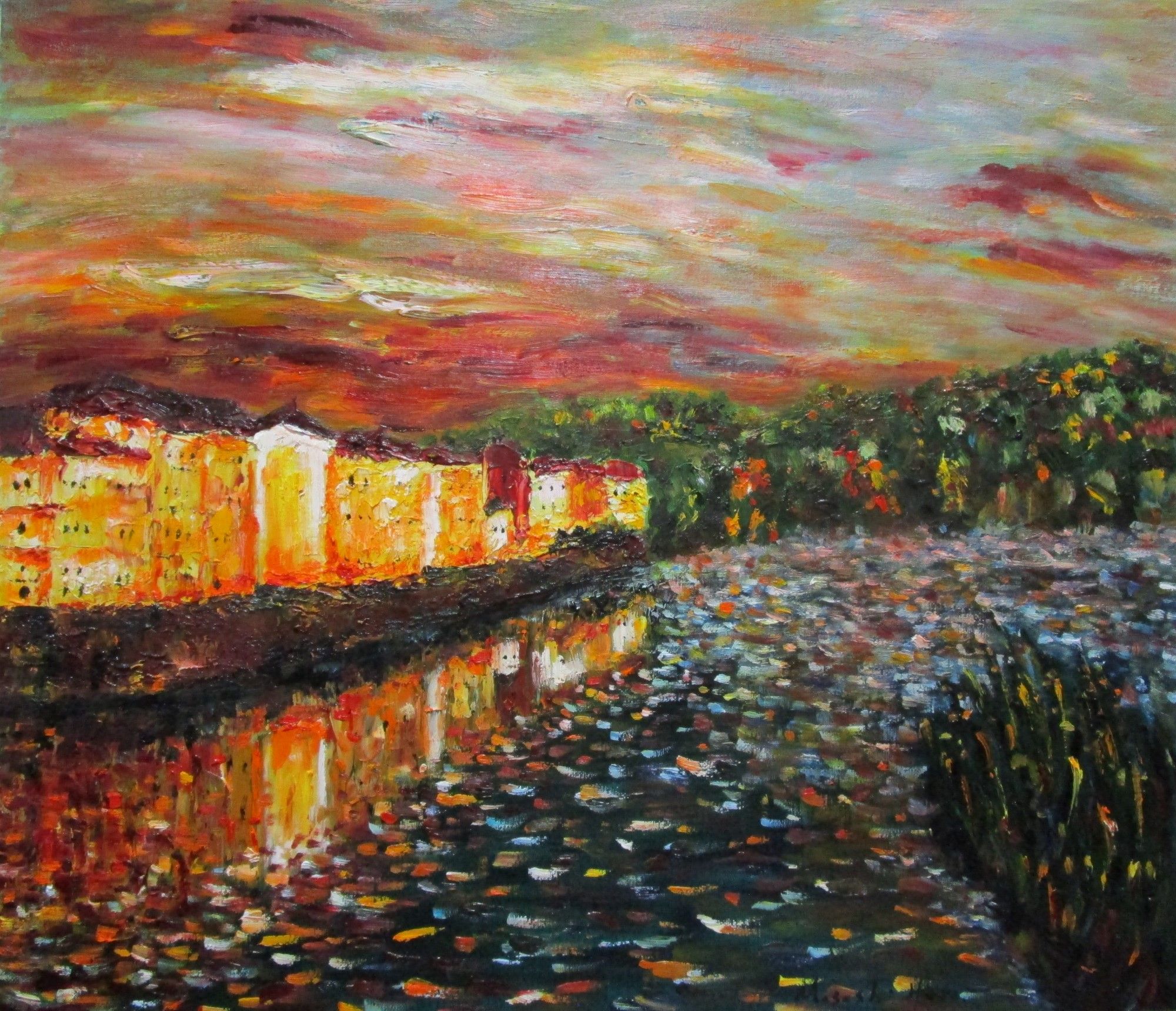 油彩画 アルノ川の夕ぐれ 壁掛け 絵画 アルノ川の夕景 — Artmeter™