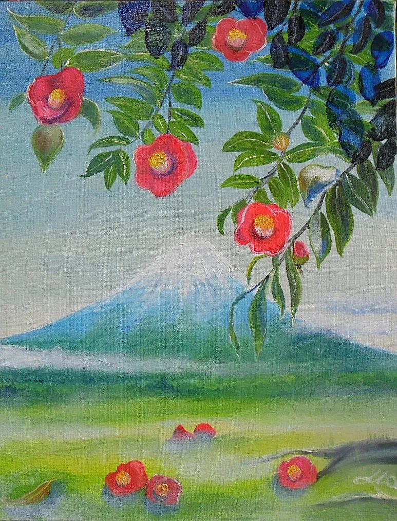 富士山と背景♪♪ 赤い椿に目白 a million-dollar view through my window #sakura #bird #mountain その他