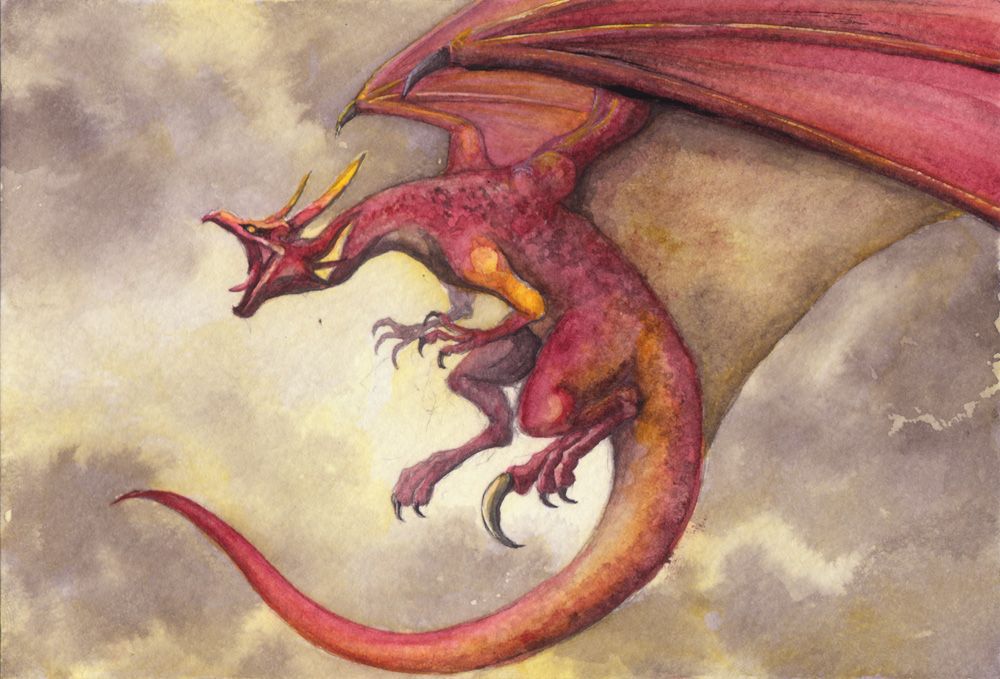 水彩画 ドラゴン 若きドラゴン — Artmeter™