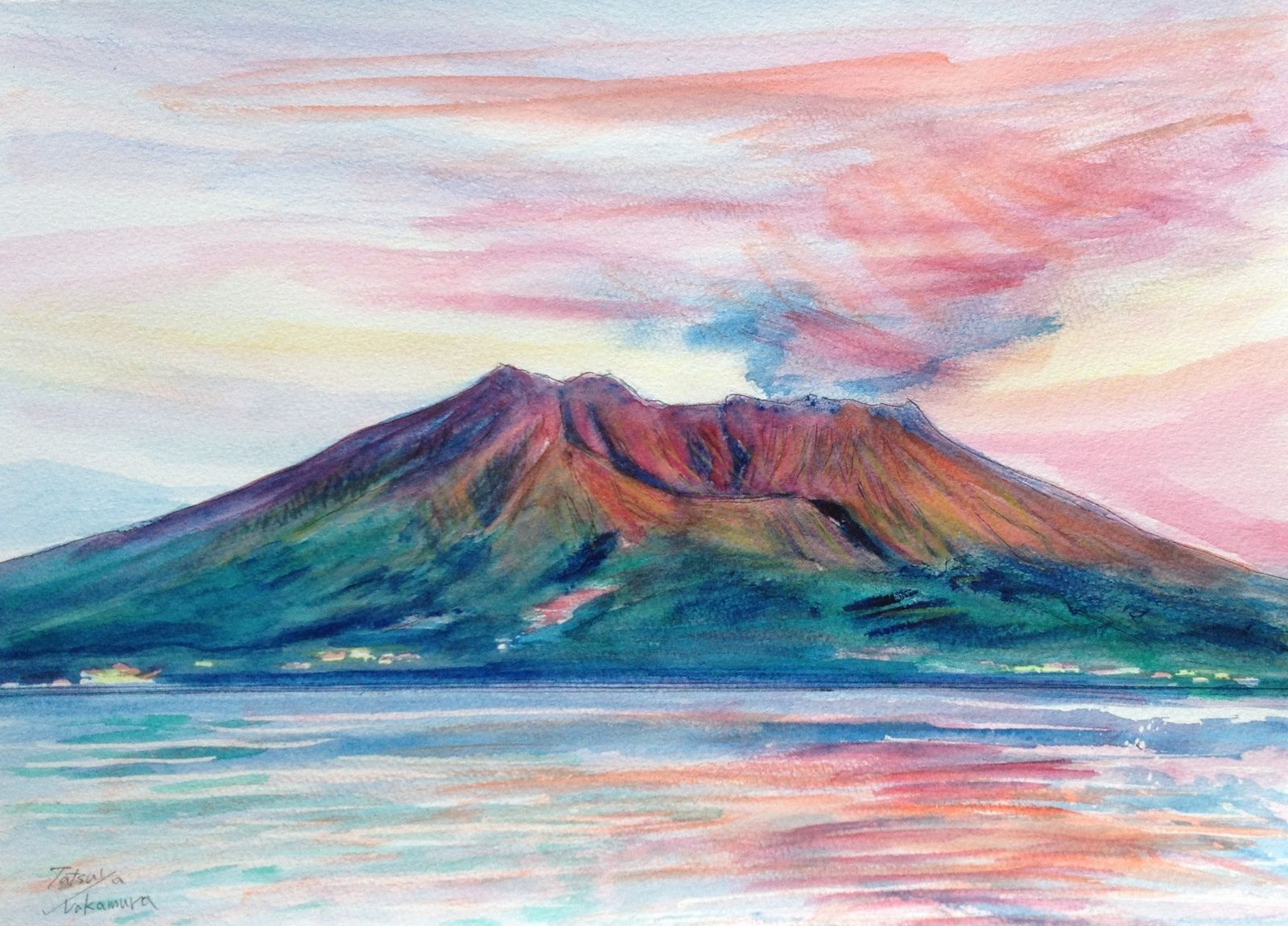 夕日に沈む桜島山 — Artmeter™