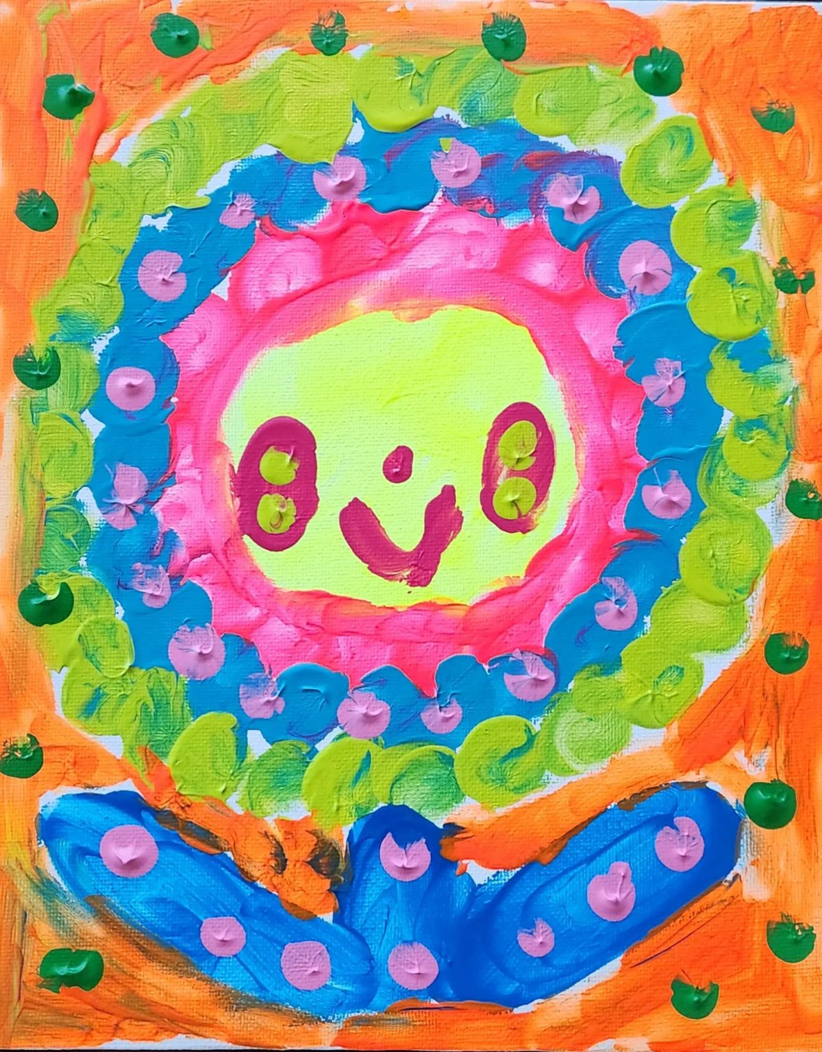 キャンバス油絵　キラ確認　お花と並んでおすまし華ちゃん キャンバス油絵キラ様専用確認お花と並んでおすまし華ちゃん