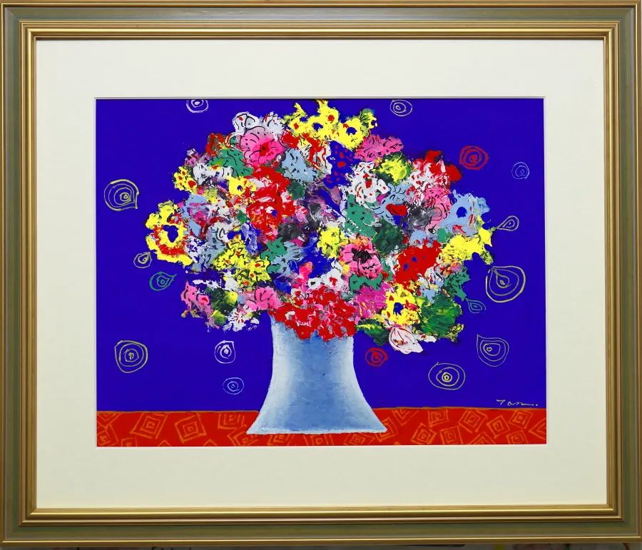 アクリル絵画　「flowers」　ハンドメイド　SM Flowers」(NO.2610) 6号F ケント紙にアクリル絵の具 額付き — Artmeter™