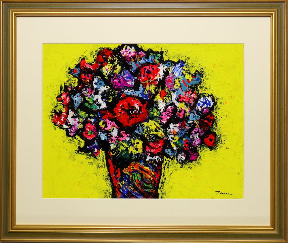 Flowers」(NO.2608) 6号F ケント紙にアクリル絵の具 額付き — Artmeter™