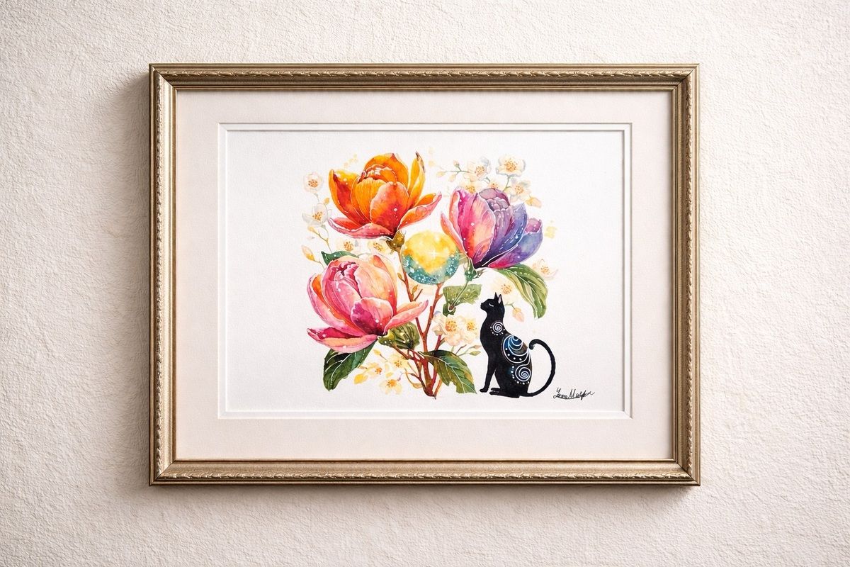 星を宿す猫と、光の花 — Artmeter™