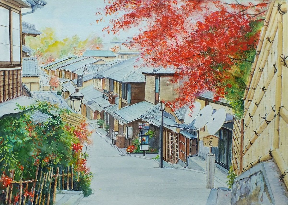 真作」西田義貞「京都 ★絵画・額装★京都の風景 美山の早春」風景画 F10 サイン有り 額装 油彩画 絵画
