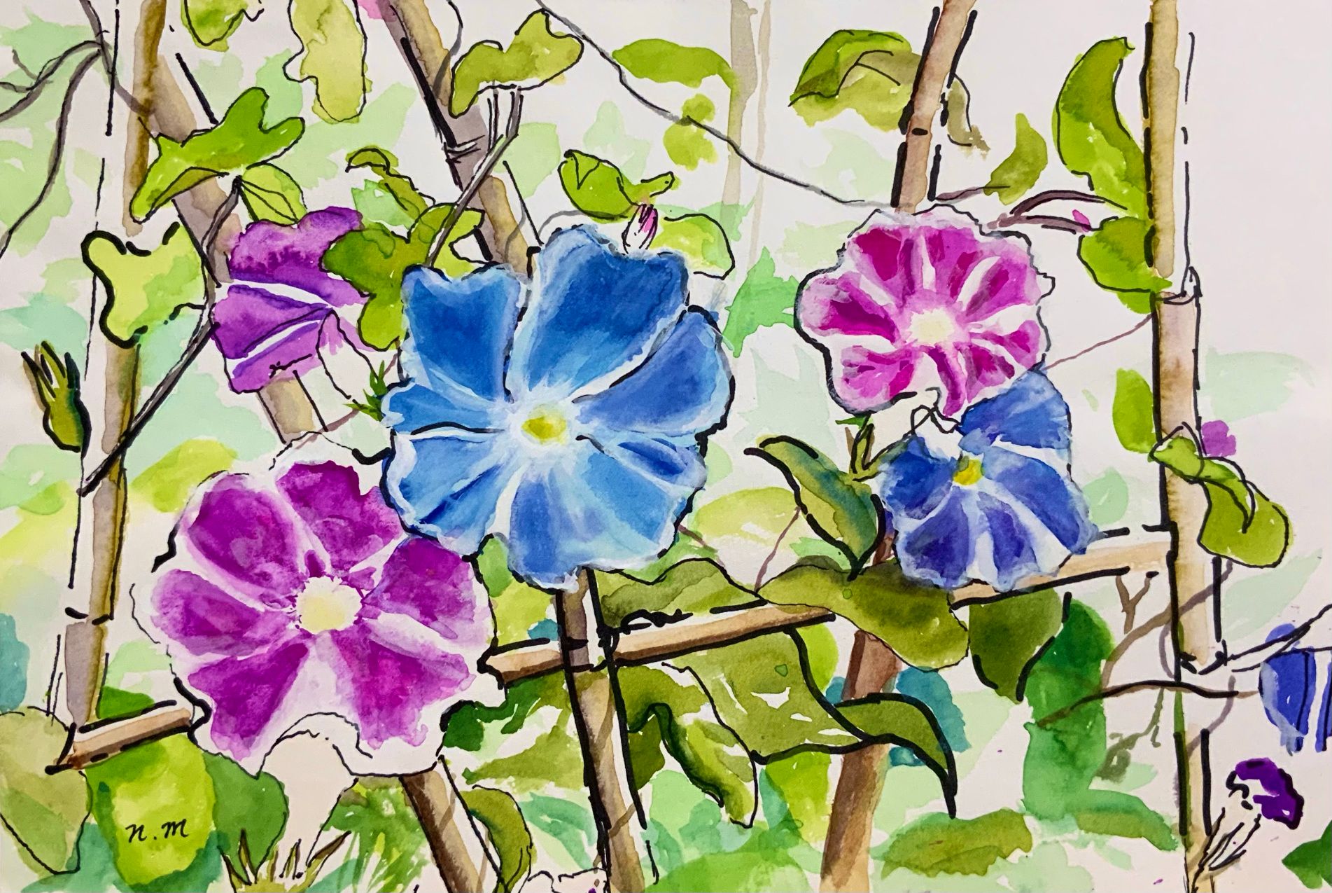 朝顔 油絵 楽天市場】片山邦夫 「 朝顔 」 (青) 色紙絵 : 内田画廊
